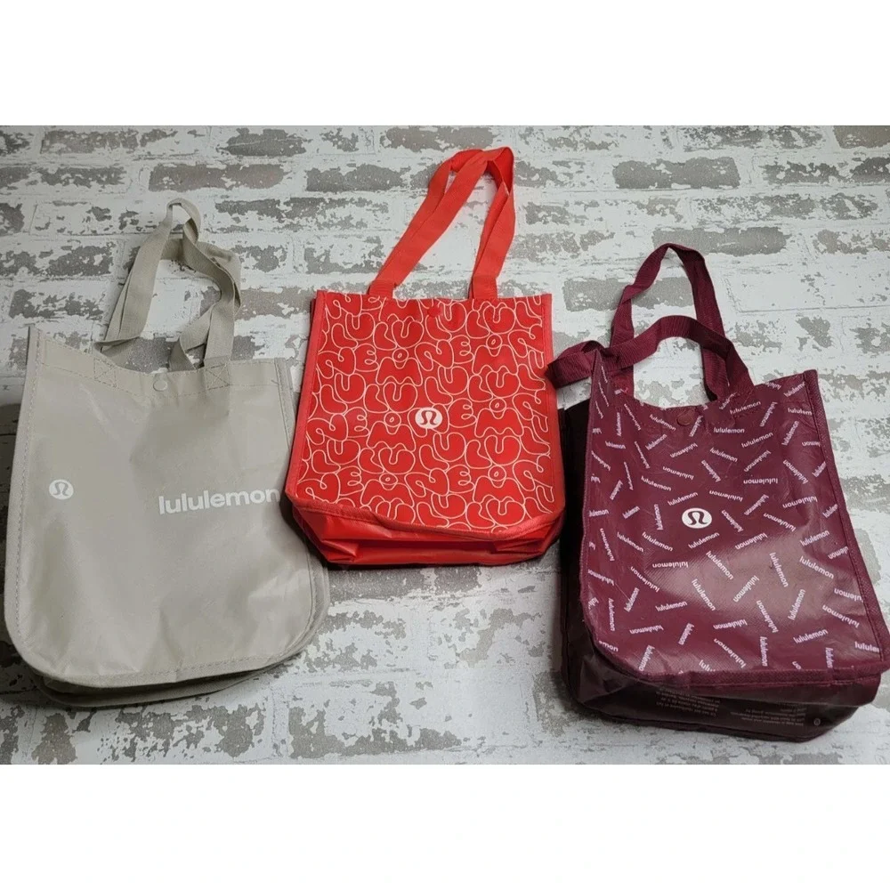 Lululemon Small Reusable‎ Bags Set of 3 Red Tan Maroon